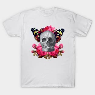 Skull with flowers and butterfly wings T-Shirt